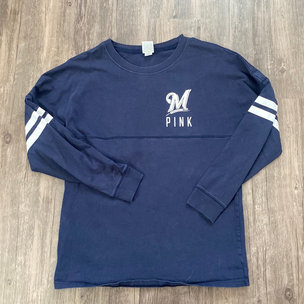Brewers 2010s Y2K Victoria's Secret PINK Collegiate Long Sleeve Baseball Tee